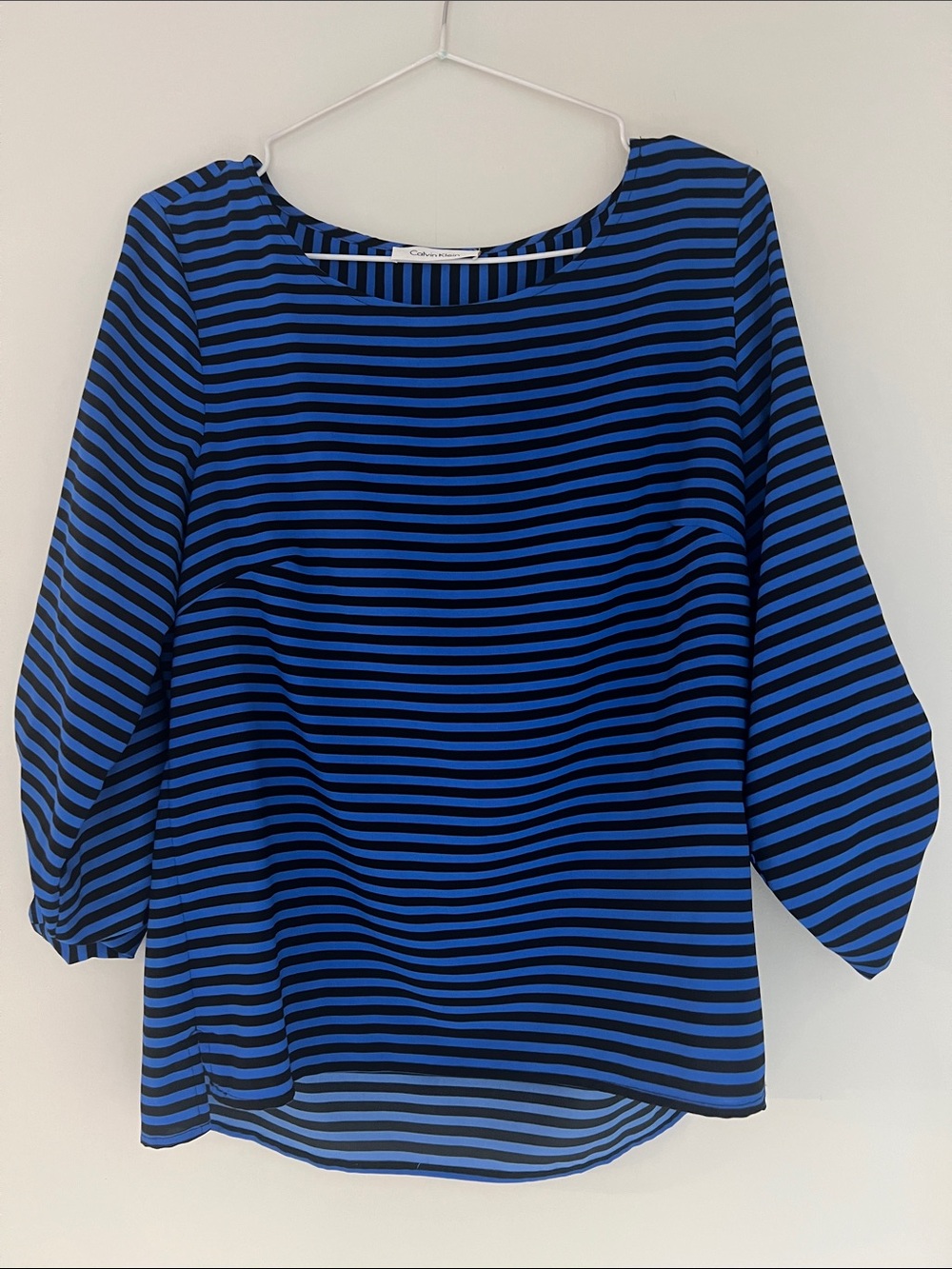 Calvin Klein Women’s Blouse with Blue and Black Stripes
